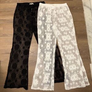 Lot of 2 - Sheer Crochet Swim Cover-up Flare Pants Bohemian Size M